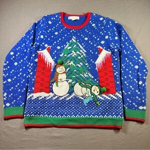 Ugly Christmas Sweater Snowman 3D Light Up Holiday Jolly Sweaters Adult Large
